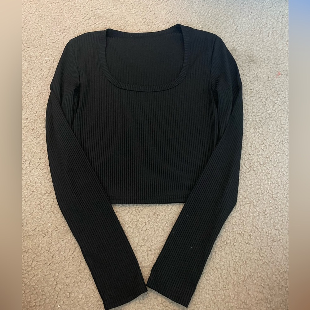 Black Ribbed Long Sleeve Top